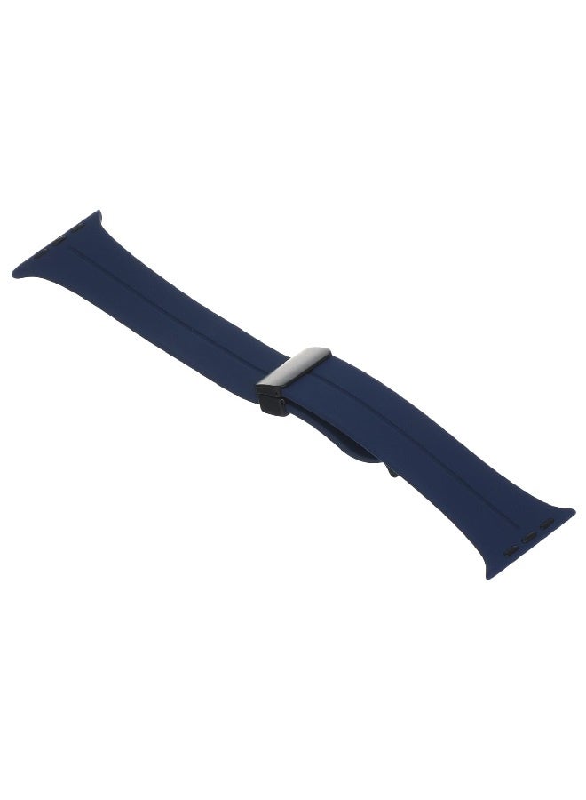 Replacement silicone sports wristband, black, with a magnetic D-shaped clasp 42/44/45/49mm, compatible with Apple Watch series SE/11/10/9/8/7/6/5/4/3 - Dark Blue - Image 3